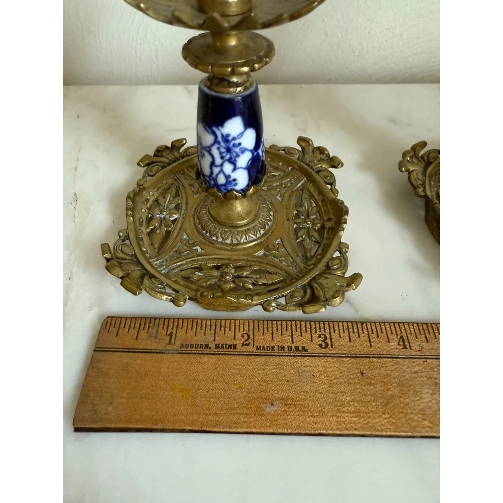 Antique Set Of Two English Aesthetic Movement Brass Candlesticks Ornate 5.5